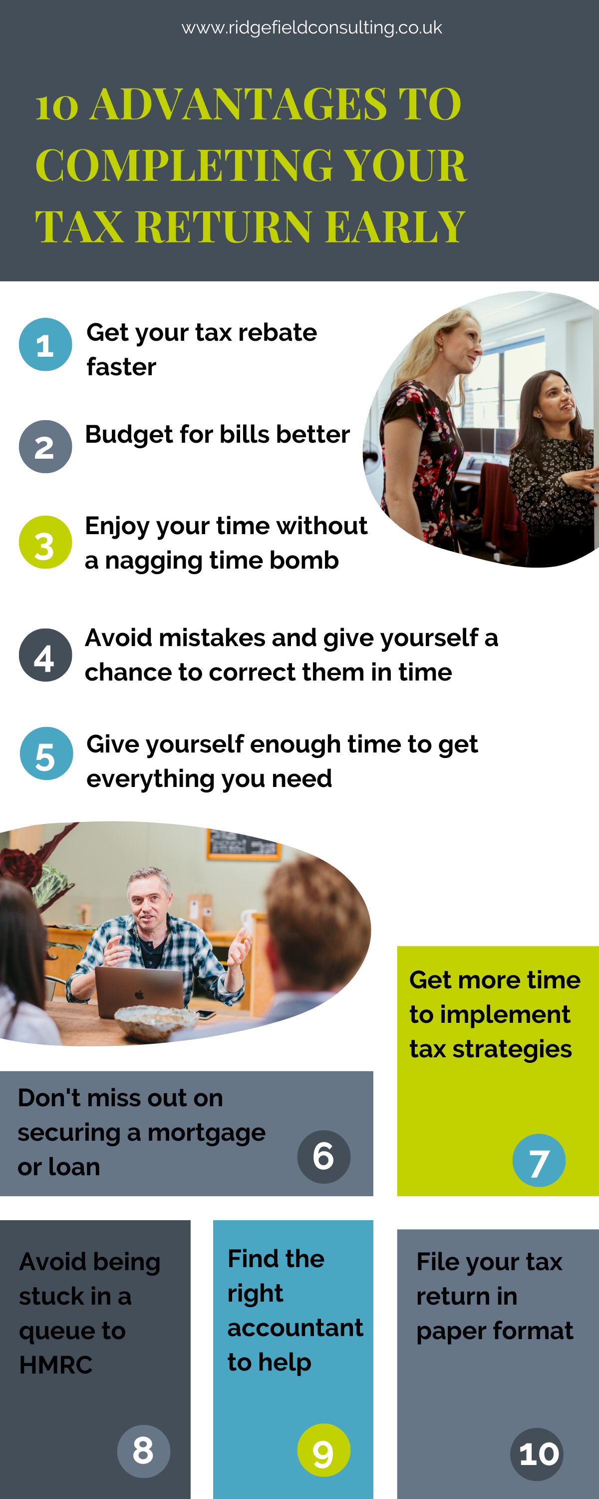 10 advantages to completing your tax return early infographic